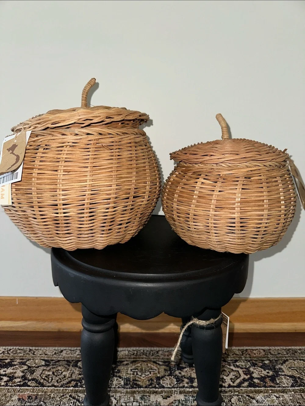Woven Rattan Lidded pumpkin Basket set - Natural Brown TikTok viral